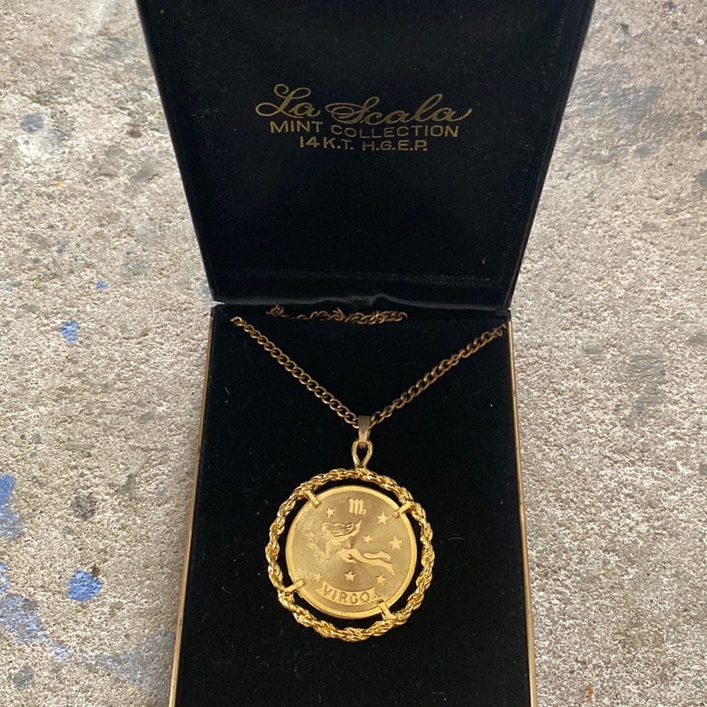 Brand New Vintage La Scala 14kt H.G.E.R. Virgo Necklace